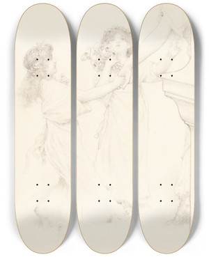 Triptych art skateboard deck of Lawrence Almatadema A Dance In Spring by Lawrence Alma-Tadema (1836-1912)