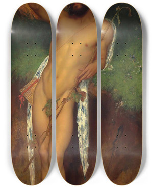 Triptych art skateboard deck of Frederic Leighton Pan by Frederic Leighton (1830-1896)