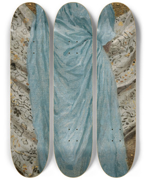 Triptych art skateboard deck of Albert Joseph Moore Forgetmenots by Albert Joseph Moore (1841-1893)