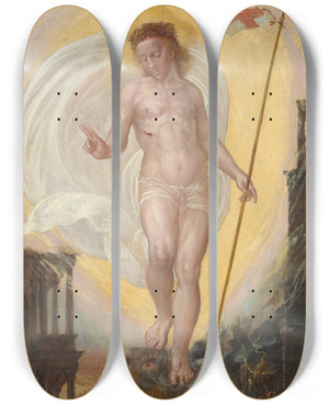 Triptych art skateboard deck of Workshop Of Hans Mielich Christ In Limbo by Workshop Of Hans Mielich (1516-1573)