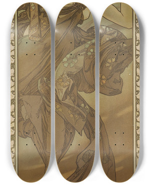 Triptych art skateboard deck of Alphonse Mucha Etoile Du Matin by Alphonse Mucha (1860-1939)