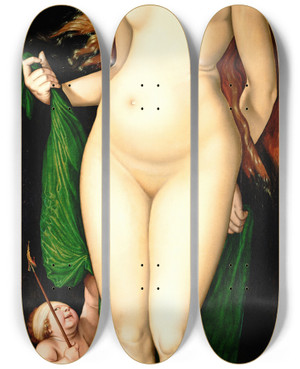 Triptych art skateboard deck of Hans Baldung Venus En Amor by Hans Baldung (1484-1545)