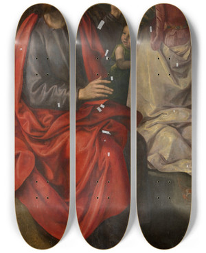 Triptych art skateboard deck of Maerten De Vos The Widows Offering by Maerten De Vos (1532-1603)