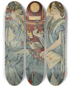 Triptych art skateboard deck of Alphonse Mucha Bndictine by Alphonse Mucha (1860-1939)