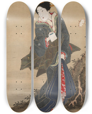 Triptych art skateboard deck of Keisai Eisen Courtesan by Keisai Eisen (1790-1848)