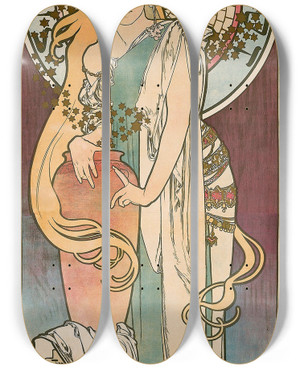 Triptych art skateboard deck of Alphonse Mucha La Samaritaine by Alphonse Mucha (1860-1939)