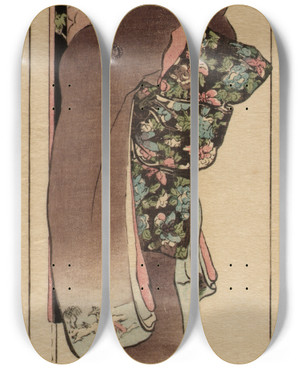 Triptych art skateboard deck of Helen Hyde The Mirror by Helen Hyde (1868-1919)