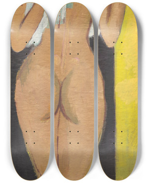 Triptych art skateboard deck of Ernst Ludwig Kirchner Nude Figure Reverse by Ernst Ludwig Kirchner (1880-1938)