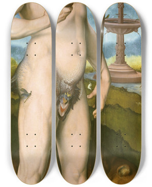 Triptych art skateboard deck of Hans Baldung Mercury by Hans Baldung (1484-1545)