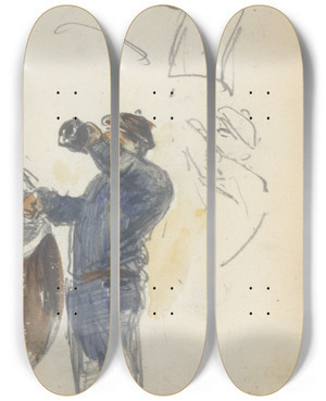 Triptych art skateboard deck of John Singer Sargent Sailor by John Singer Sargent (1856-1925)