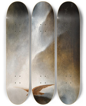 Triptych art skateboard deck of Karl Wilhelm Diefenbach An Eagle Before A Waterfall by Karl Wilhelm Diefenbach (1851-1913)