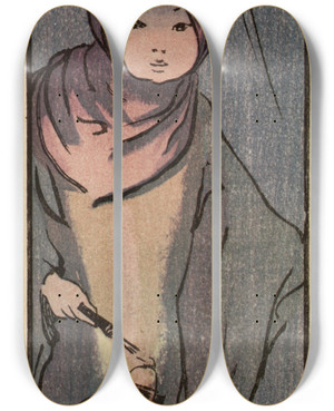 Triptych art skateboard deck of Helen Hyde Belated by Helen Hyde (1868-1919)