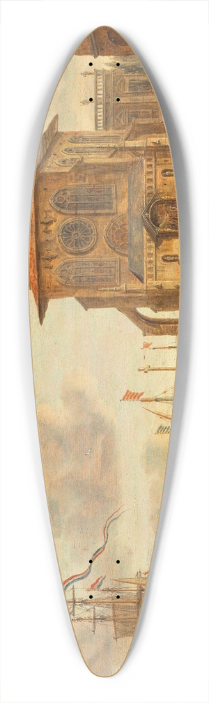 Abraham Storck - Harbour scene with medieval building 39.3 inch art pintail longboard deck