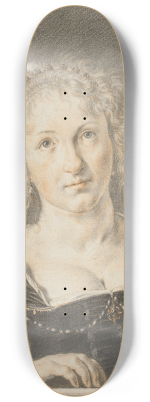 Jan de Bray - Young Woman at a Balustrade 8.25 inch art skate deck