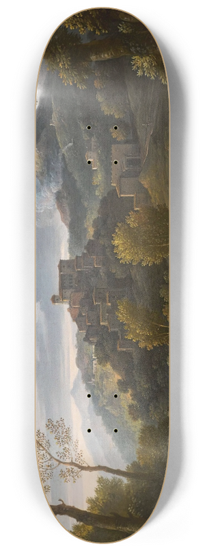 Jan Frans Van Bloemen - An italianate landscape with figures in the foreground, a hilltop town beyond 8.25 inch art skate deck