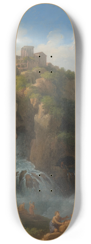 Jan Frans Van Bloemen - The falls of Tivoli with the Temple of the Sibyl and figures resting in the foreground 8.25 inch art skate deck