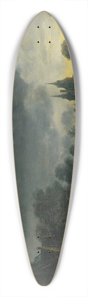Aert van der Neer - A Moonlit River Landscape With Figures Standing By A Gate, A Village Beyond 39.3 inch art pintail longboard deck