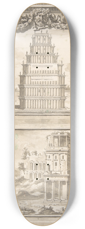 Jan Goeree - Reconstruction of the Monument to Septimius Severus (above), View of the Ruins (below) 8.25 inch art skate deck