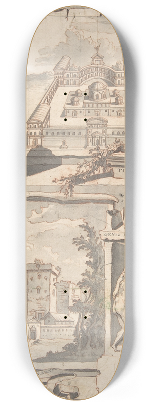 Jan Goeree - Reconstruction of the Thermae of Titus (above) and a View of the Ruins (below) 8.25 inch art skate deck