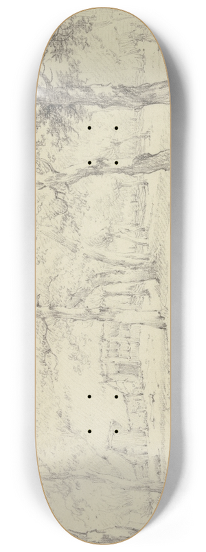 Jan Hulswit - Landschaft, vorne Wasser, unter vielen Bumen ein Haus mit Zaun 8.25 inch art skate deck Jan Hulswit - Landschaft, vorne Wasser, unter vielen Bumen ein Haus mit Zaun 8.25 inch art skate deck