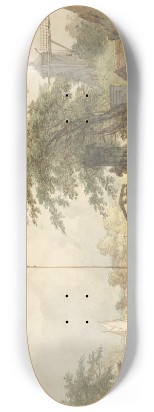 Jan Hulswit - Landschap met bruggetje en huis aan weg langs een water 8.25 inch art skate deck Jan Hulswit - Landschap met bruggetje en huis aan weg langs een water 8.25 inch art skate deck