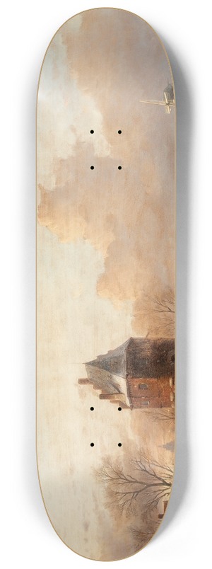 Jan Jacob Coenraad Spohler - Winter Landscape with Windmills and Skaters 8.25 inch art skate deck