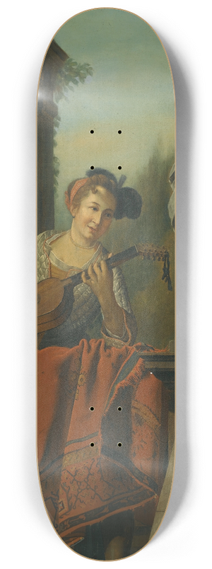 Jan Josef Horemans The Elder - An Elegant Figure Playing AGuitar At a Balustrade With a Macaw 8.25 inch art skate deck