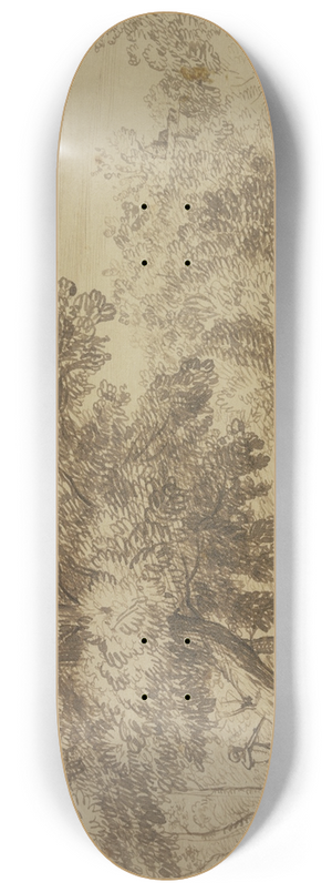 Jan Lievens - Waldpartie, zwei Reiter sprengen einen Hirsch durchs Wasser, eine Dame zu Pferde sieht zu 8.25 inch art skate deck