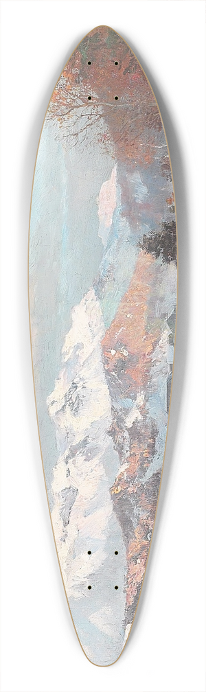 Anders Andersen-Lundby - Vinterlandskab med morgenlys over bjergs, i baggrunden udsigt til Alperne 39.3 inch art pintail longboard deck