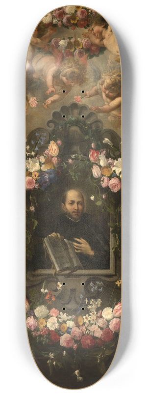 Jan van Balen - Saint Ignatius Surrounded by a Garland of Flowers 8.25 inch art skate deck