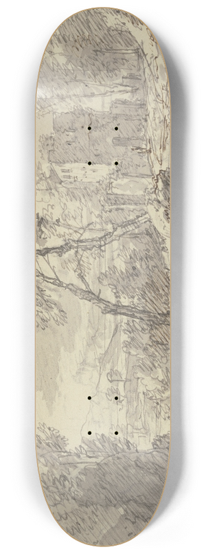 Jan van Huysum - Landschaft mit einem Wasserfall, rechts an einem Baumstamm zwei Figuren 8.25 inch art skate deck