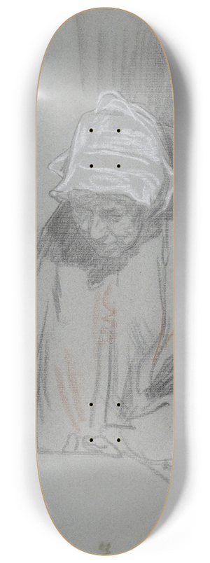 Jan Veth - Oudere vrouw zittend aan een tafel, het hoofd voorover gebogen 8.25 inch art skate deck