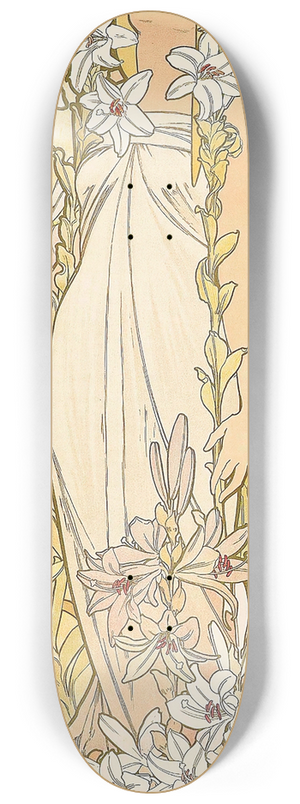 Alphonse Mucha - The Lily 8.25 inch art skate deck