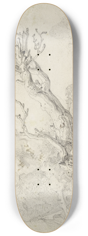 Jan Weenix - Alter drrer Baum querber nach rechts hngend, im Hintergrund eine Flugegend mit mehreren Figuren 8.25 inch art skate deck