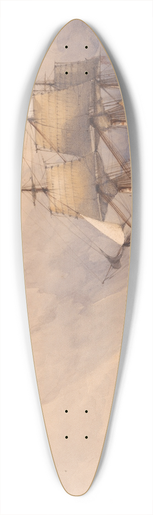 Charles Bentley - Coast Scene with Shipping 39.3 inch art pintail longboard deck