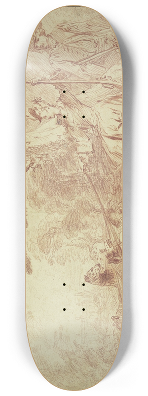 Jean-Antoine Watteau - Jagdpartie, Jgerin und Jger mit vier Hunden in einer Landschaft 8.25 inch art skate deck