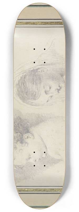 Jean-Antoine Watteau - Kinderkopf im Profil nach links und Kopf einer jungen Frau mit gesenktem Blick 8.25 inch art skate deck