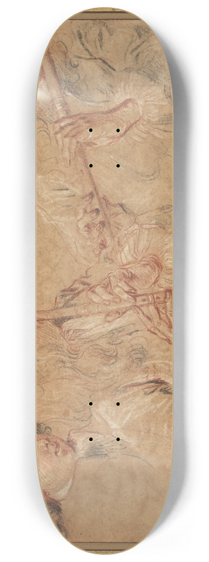 Jean-Antoine Watteau - Two Studies of a Flutist and a Study of the Head of a Boy 8.25 inch art skate deck