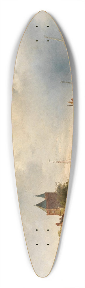 Charles Leickert - A Vast River Landscape with Windmills 39.3 inch art pintail longboard deck