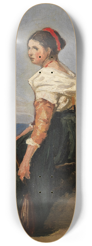 Jean-Baptiste-Camille Corot - Femme assise, tenant une mandoline 8.25 inch art skate deck