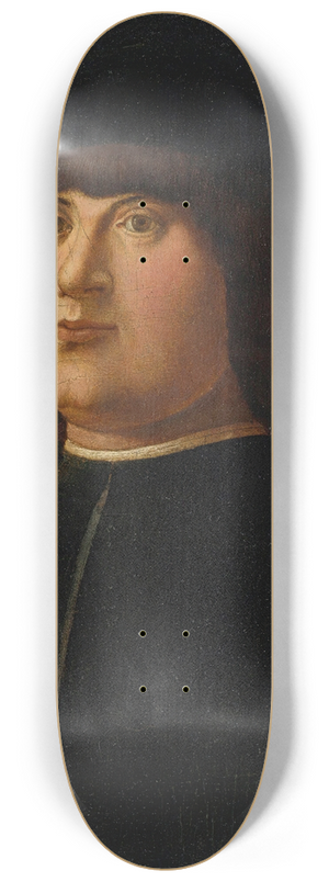Alvise Vivarini - Portrait of a gentleman in a black cap with an elaborate zazzera 8.25 inch art skate deck Alvise Vivarini - Portrait of a gentleman in a black cap with an elaborate zazzera 8.25 inch art skate deck