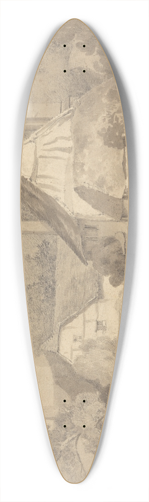 Cornelius Varley - Cottages at Letherhead Surrey 39.3 inch art pintail longboard deck