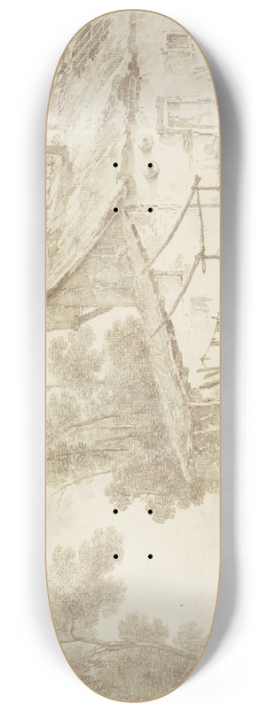 Jean-Baptiste Pillement - rmliches Bauernhaus an einem Gewsser, mit aufgehngter Wsche 8.25 inch art skate deck