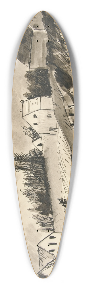 Dora Bromberger - Landscape withHouses 39.3 inch art pintail longboard deck