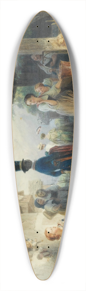 Edouard Girardet - Lively village scene 39.3 inch art pintail longboard deck