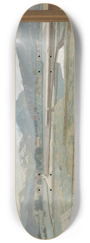 Jean-Etienne Liotard - View toward the Mont Blanc Massif from the Artists Studio at Geneva, with a Self-portrait 8.25 inch art skate deck Jean-Etienne Liotard - View toward the Mont Blanc Massif from the Artists Studio at Geneva, with a Self-portrait 8.25 inch art skate deck