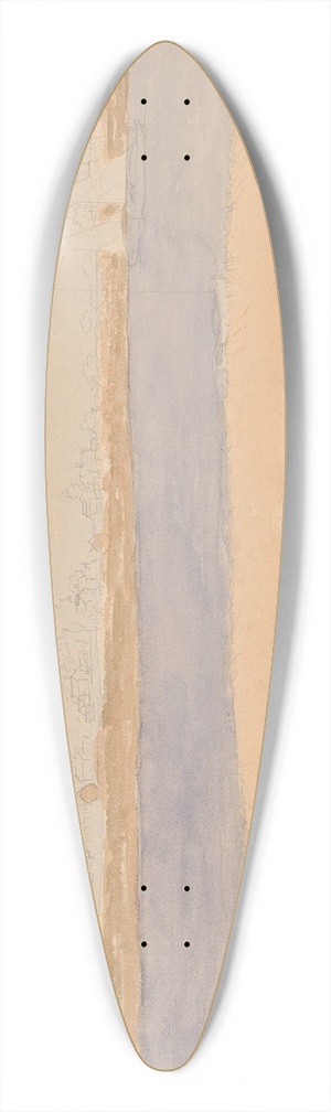 Edwin Austin Abbey - River Landscape with Town on FarShore 39.3 inch art pintail longboard deck