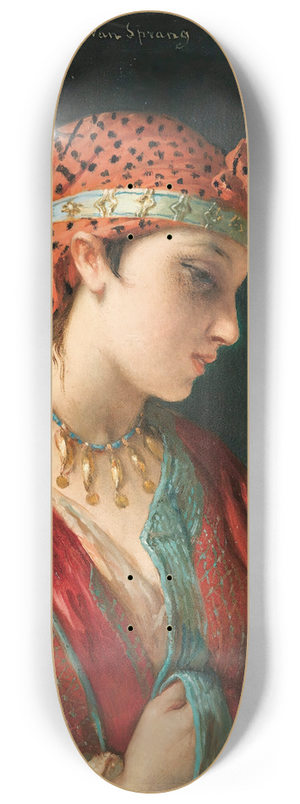 Jean Franois Portaels - Portrait of a young girl with a mask 8.25 inch art skate deck