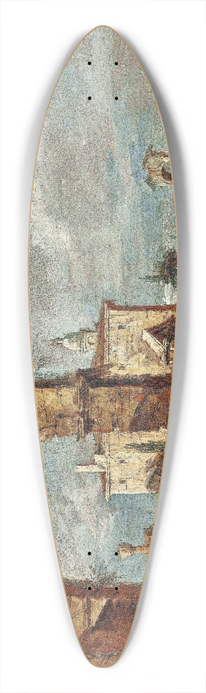 Francesco Guardi - Capriccio with a ruinous arch and a villa in the background 39.3 inch art pintail longboard deck