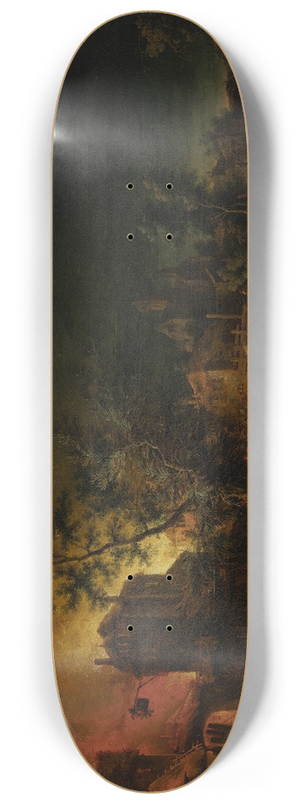 Johann Georg Trautmann - Conflagration at Night 8.25 inch art skate deck